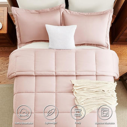 CozyLux King Comforter Set - Blush Pink Comforter King Size, 3 Pieces Box Stitched Bed Set for All Seasons, Soft Lightweight Bedding Sets with 1 Down Alternative Comforter and 2 Pillow Shams