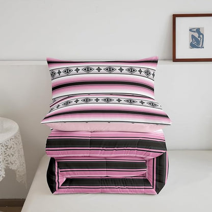 Erosebridal Girls Boho Comforter Set Toddler Pink Black Geometric Aztec Stripes Bedding Comforter Sets Western Bohemian Bedding Set for Kids Teen Women,Southwest Ethnic Tribal Mexican Quilt Duvet