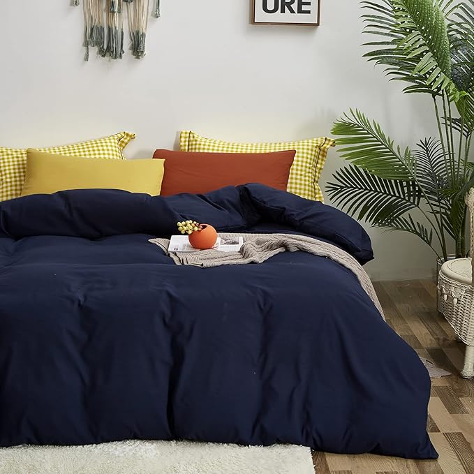 Luxlovery Navy Blue Comforter Set Queen Dark Blue Bedding Comforter Set Full Solid Color Soft Breathable Blanket Quilts Cozy Comforter with 2 Pillowcase for Women Men Adults