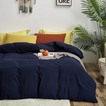 Luxlovery Navy Blue Comforter Set Queen Dark Blue Bedding Comforter Set Full Solid Color Soft Breathable Blanket Quilts Cozy Comforter with 2 Pillowcase for Women Men Adults