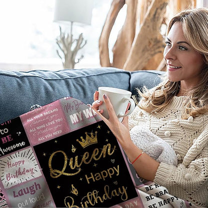 Queen Birthday Gifts for Women, Birthday Blanket with Gift Box for Women, Gifts for A Birthday, Happy Birthday Decorations Gift Ideas for Her, Birthday Gifts Throw Blanket 60"x50"