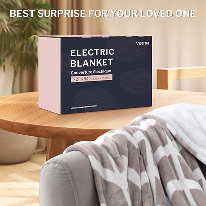 VENTIMI Electric Blanket Heated Throw, 72" x 84" Heated Blanket with 9 Heat Levels & 2 to 10 Hours Auto Off, Fast Heating Blankets with ETL & FCC Certification, Beige