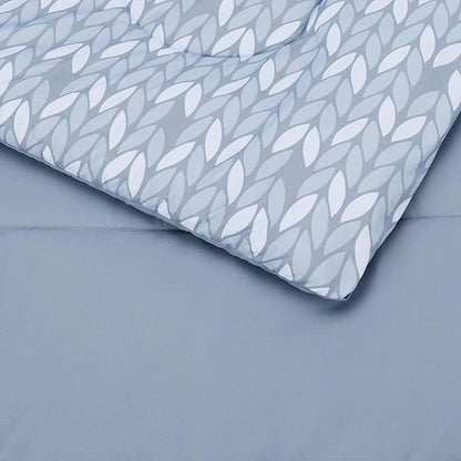 Amazon Basics Twin/Twin XL Comforter Set with Printed Sheets, 5-Piece Gray Leaf Bedding, Lightweight Microfiber Bed-in-a-Bag