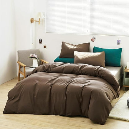 Cottonight Brown Comforter Set Queen Bedding Set Mocha Solid Modern Dark Color Blanket Quilts Soft Chocolate Color Breathable Brown Comforter Set for Women Men Queen Size