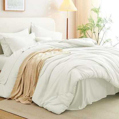 CozyLux Full Size Comforter Set Ivory, 7 Pieces Bed in a Bag Full Comforter Set with Sheets, Soft Bedding Set with Down Alternative Comforter, Fitted Sheets, Flat Sheets, Pillow Shams and Pillowcases