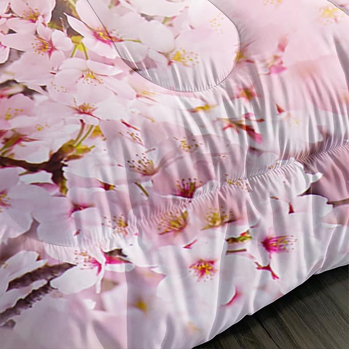 Kid Horse Comforter Set Twin Room Floral Animal Theme Handsome Horse Chic Cherry Blossom Bedding Set Wild Animal Decor Quilt Set for Girls Adult, 1 Comforter + 2 Pillowcases