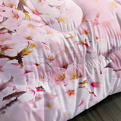Kid Horse Comforter Set Twin Room Floral Animal Theme Handsome Horse Chic Cherry Blossom Bedding Set Wild Animal Decor Quilt Set for Girls Adult, 1 Comforter + 2 Pillowcases
