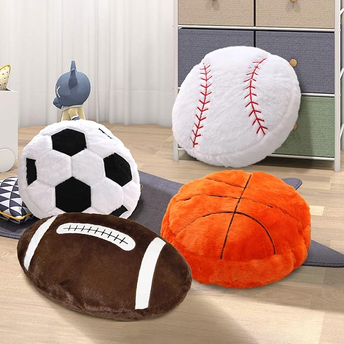 Baseball Pillow, 2 Pcs Baseball Plush Pillow, Soft Fluffy Stuffed Sports Throw Pillows, Home Decor Cushion, Round Baseball Pillows, Sports Gifts for Room Decoration 15.8"