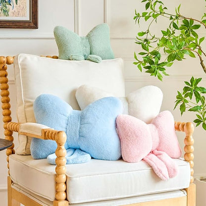 Bowknot Pillow Pink Cute Bow Decorative Throw Pillows 12" Aesthetic Home Decor Bow Cushions Butterfly Knot Plush Pillow for Bedroom Couch