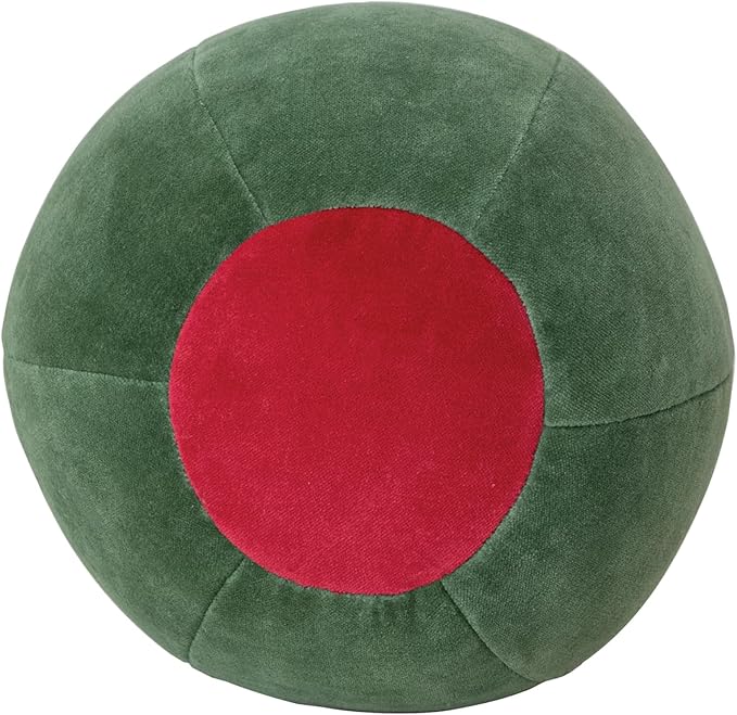 Creative Co-Op Cotton Velvet Olive Shaped Pillow, Green and Red