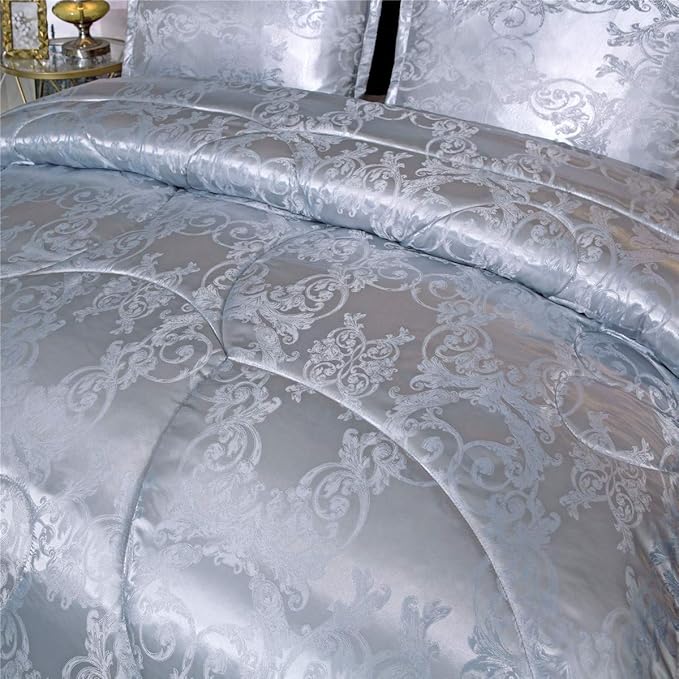 Grey Queen Size Comforter Sets All Season Silver Bedding Lightweight Comforter for Queen Bed Silk Quilt Microfiber Comforter Set Blanket Matching 2 Pillow Shams (Full/Queen, 88x88 inches)