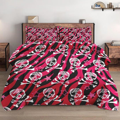 Comforter Set Twin Size, Zebra Skull Rock Soft 2 Pcs Bedding for Kids and Adults, Animal Roll Pink Comforter Set with Pillowcase, for Bedroom Bed Decor