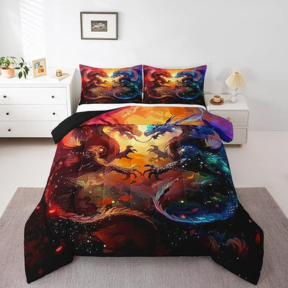 Feelyou Dragon Comforter Set Toddler Size Western Dragon Comforter for Boys Girls Teens Wildlife Bedding Set Wild Animal Duvet Set Room Decor Dark Orange Quilt Set