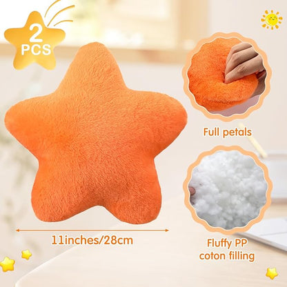 2 Pcs 11 Inch Star Pillow Decorative Star Shaped Throw Pillow Gift Cute Aesthetic Soft Plush Floor Cushions Room Decor for Bedroom Living Room Sofa Bed(Yellow, Orange)