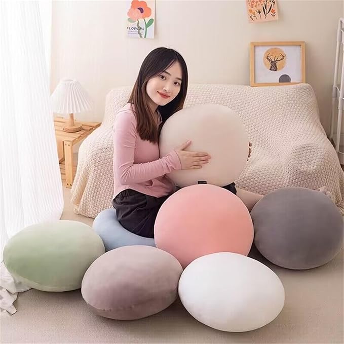 MOJUN Round Throw Pillow, 15.7" Soft Solid Color Round Sofa Lumbar Pillow Floor Pillow Home Decorative Pillow Cushion for Couch Car Living Room Bedroom, Pink