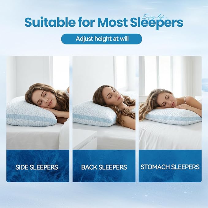 QUTOOL Double Sided Cooling Pillow for Hot Sleepers, Shredded Memory Foam Pillows Standard Size Set of 2, Adjustable Soft & Firm Gel Bed Pillow for Side, Back, Stomach Sleepers