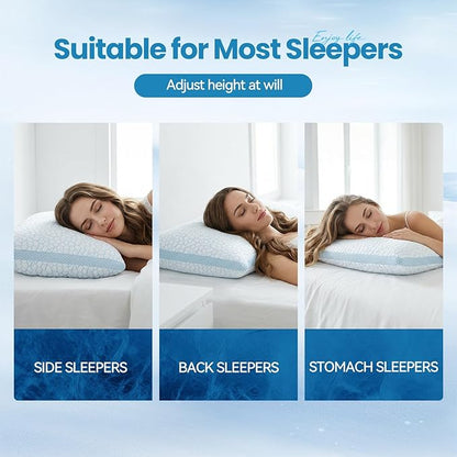 QUTOOL Cooling Pillows for Sleeping,Shredded Memory Foam Pillows King Size Set of 1,Adjustable Soft & Firm Gel Bed Pillow for Side, Back, Stomach Sleepers