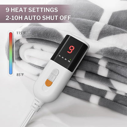 VENTIMI Electric Blanket Heated Throw, 62" x 84" Heated Blanket with 9 Heat Levels & 2 to 10 Hours Auto Off, Fast Heating Blankets with ETL & FCC Certification, Grey