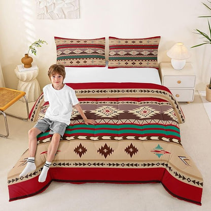 Erosebridal Western Quilt Vintage Geometric Bedding Set,Boho Western Comforter Set Full Duvet Insert,Rustic Home Decor Rustic Farmhouse Bedroom,Aztec Bedding Full Native American Decor Red Brown