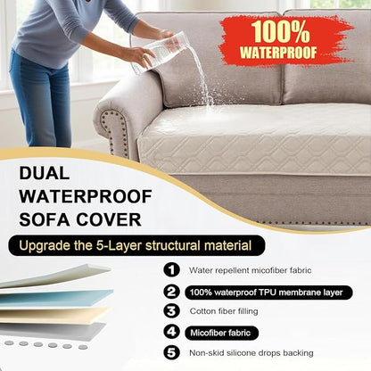 PrinceDeco Waterproof Couch Cover for Dogs Washable Dog Blanket Indoor and Outdoor Replacement Bed Cover with Anti-Slip Back Furniture Bed Couch Sofa for Large Sized Dog(52x82 Inch,French Oak)