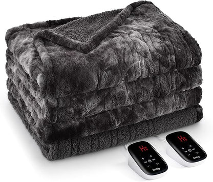 Bearhug Electric Blanket King Size 100"x 90", Dual Controllers Heated Blanket, Reversible Faux Fur & Sherpa, Over-Heat Protect, 10 Heating Levels, ETL, Machine Washable