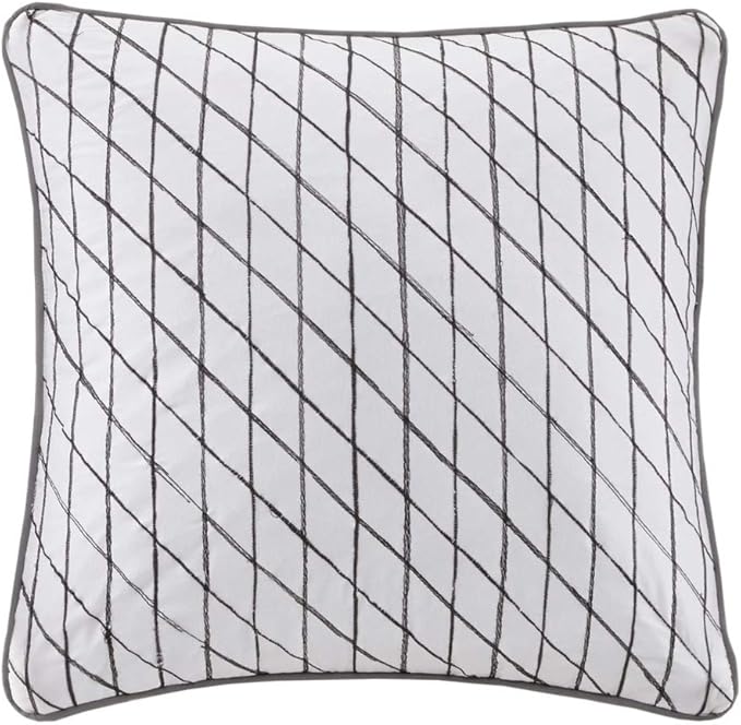 Madison Park Essentials Cozy Bed In A Bag Comforter with Complete Cotton Sheet Set - Trendy Floral Design All Season Cover, Decorative Pillow, Full(78"x86"), White/Charcoal 9 Piece