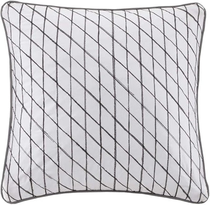 Madison Park Essentials Cozy Bed In A Bag Comforter with Complete Cotton Sheet Set - Trendy Floral Design All Season Cover, Decorative Pillow, Full(78"x86"), White/Charcoal 9 Piece
