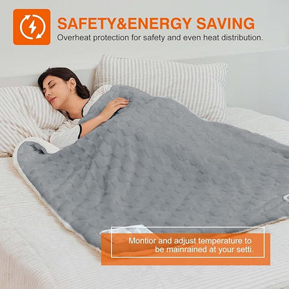 Electric Blanket Throw - Soft Checked Flannel with 6 Heating Levels, 4 Hours Auto-Off, Fast Heating, ETL & FCC Certified, 50"x60", Overheating Protection, Cozy Heated Blanket Throw（Gray）