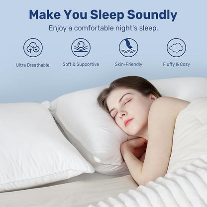 UNIKOME Ultra Soft King Size Pillows Set of 2 - Hotel Collection Luxury 100% Cotton Cover Down Alternative Bed Pillow, Fluffy Pillows for Back, Stomach or Side Sleepers