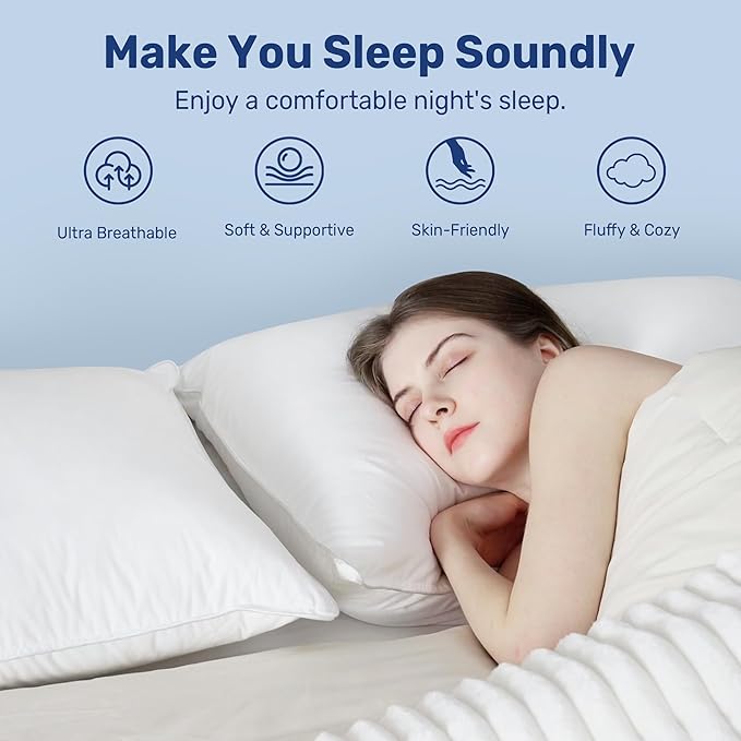 UNIKOME Ultra Soft Pillows Queen Size Set of 2 - Hotel Collection Luxury 100% Cotton Cover Down Alternative Bed Pillow, Fluffy Pillows for Back, Stomach or Side Sleepers