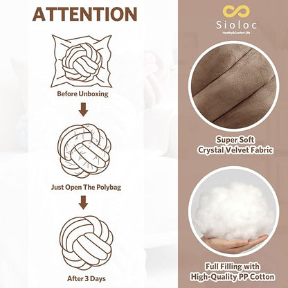 Sioloc Soft Knot Ball Pillows,Round Throw Pillow Cushion Home Decoration Plush Pillow,Throw Knotted Pillow Handmade Round Plush Pillow（7.8inches,Brown）