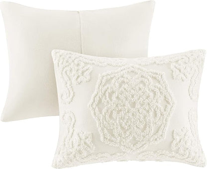 Madison Park Laetitia Comforter Bohemian Tufted Cotton Chenille, Medallion Shabby Chic All Season Down Alternative Bed Set with Matching Shams, Floral Off White Twin/Twin XL(68"x92") 2 Piece