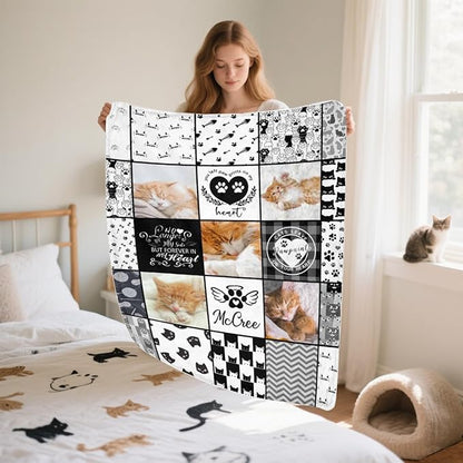 D-Story Pet Loss Sympathy Blanket Pet Loving Memorial Remembrance Gift Custom Blankets, Personalized Cat Lover Blanket with Photo Picture- Cat Passing Away Remembrance Gift