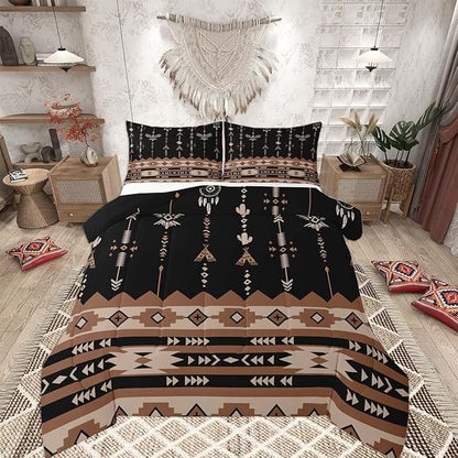 Feelyou Black Brown Southwestern Aztec Bedding Set King Size Boho Western Comforter Set Boys Girls Vintage Geometric Tribal Duvet Quilt