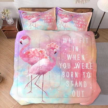 Full Size Comforter Set with 2 Pillowcases, Pink Summer Flamingo Flower 3 Pcs Bedding for Kids and Adults, Rainbow Colorful Animal Soft Comforter Set for Bedroom Bed Decor