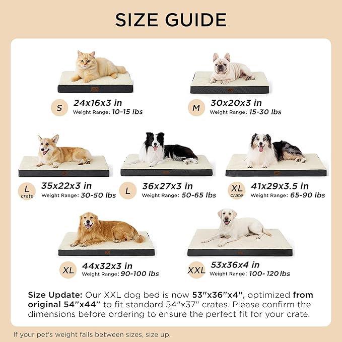 Bedsure Giant Dog Bed for Jumbo Dogs - 53" x 36" Flat Pet Beds with Removable Washable Cover, Orthopedic Egg Crate Foam Mat for Long-Bodied Pets Up to 120 lbs