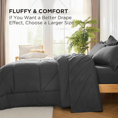 7 Pieces King Comforter Set - Utral Soft Microfiber Bedding Set, Thick Duvet Insert Bed in a Bag Without Rustling Noise for All Season, Dark Grey (102"x90")