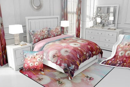 Dandelion Kids Comforter Twin,Botanical Leaves Plants Bedding Set for Girls Youth Bedroom Decor,Pink Gradient Sky Reversible Quilt Sets,Farmhouse Style Bedding Comforter Set,Soft Fluffy