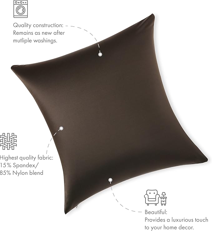 PILLOWY 24"x24" Throw Pillowcases (Cover Only) - 85/15 Nylon, Spandex - Luxurious, Silky, Stretchy & Soft - 1Pcs Solid Color - A Perfect Choice for Couch Chairs Sofa Bed Adult or Kids Bedroom, Black