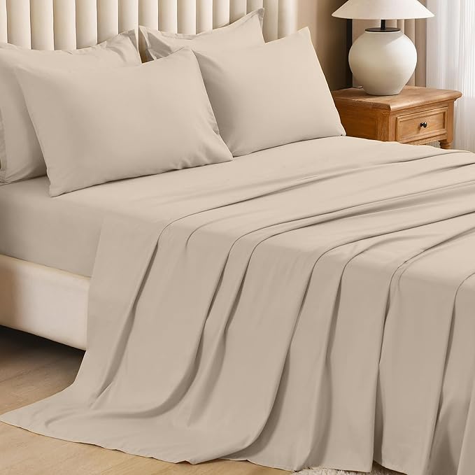 Litanika Comforter King Size Set Khaki - 7 Pieces Bed in a Bag King Bedding Comforter Sets, Plain Lightweight Bed Set with Comforter, Sheets, Pillowcases & Shams