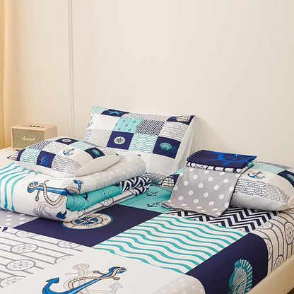 Namoxpa6 Pieces Sea Ocean Comforter Sets,3D Blue Pattern,Decorative 6 Piece Bedding Sets with Comforter,Flat Sheet,Fitted Sheet,Throw Pillow Cover,Pillow Shams,Queen Size