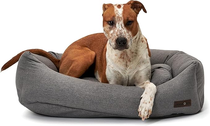Jax & Bones Dog Bed Napper - Lark Graphite Machine Washable Dog Mat - Extra Heavy Duty Bolstered Sides - Medium Grey | 35 x 27 Inches