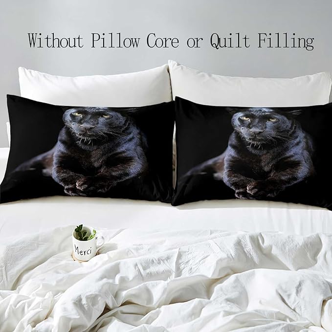 VIVIHOME 3PCS Black Panther Bedding Set, King Duvet Cover, African Safari Wild Animal Cheetah Leopard Bedding, Comforter Cover, Quilt Cover, Apartment Decor Modern Bedroom Decor for Men, 2 Pillowcases