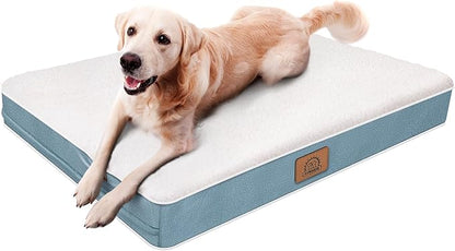 Sunheir Orthopedic Dog Bed for Medium Dogs, Waterproof Deluxe Plush Dog Crate Bed with Removable Washable Cover & Anti-Slip Bottom, Egg Crate Foam Pet Bed Mat, Light Blue, (30.0"L x 20.0"W x 3.0"Th)