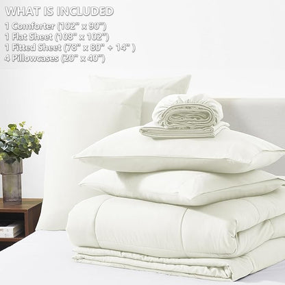 CozyLux King Size Comforter Set Ivory - 7 Pieces Bed in a Bag, Cream Off White Comforter King Size, Bedding Sets with All Season Quilted Comforter, Flat Sheet, Fitted Sheet, Pillowcases