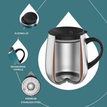 Ideus 16 oz (470 ml) Insulated Coffee Mug with Handle and Lid, Double Wall Stainless Steel Vacuum Thermal Coffee Mug, Travel Coffee Cup Thermal Cup for Home and Office, Leopard Green