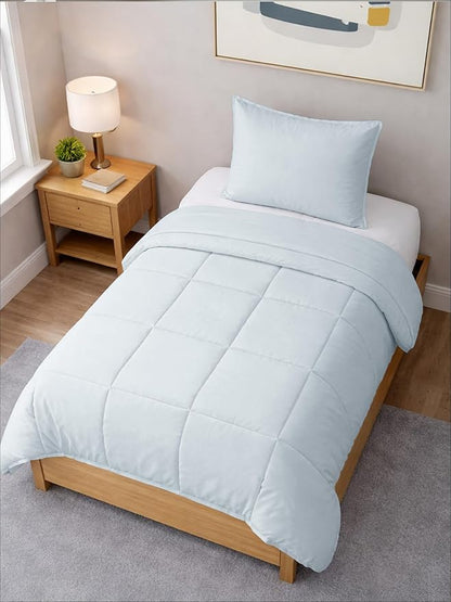 Twin Comforter Set - 2 Piece Bed Set for All Seasons - 1 Soft Quilted Comforter with Corner Tabs & 1 Pillow Sham - Comfy, Cozy & Breathable - Premium Down Duvet Insert - Oeko-TEX - Twin Size, Ice Blue