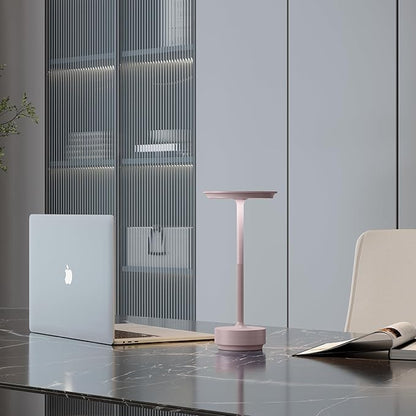 Rechargeable Cordless Table Lamps, 5000mAh Portable LED Table Light, 3 Color Stepless Dimming Battery Powered Metal Table Lamp for Outdoor Patio/Bedroom/Restaurant.(Light Pink)