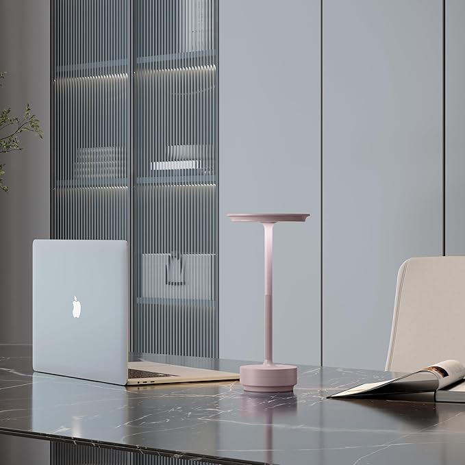 2 Pack Rechargeable Cordless Table Lamps, Portable 5000mAh LED Table Light, 3 Color Stepless Dimming Battery Powered Metal Table Lamp for Outdoo/Restaurant/Home/Patio.(Light Pink)