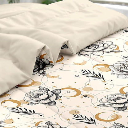 Comforter Set King Size, Flower Boho Astrology 7 Pcs Bedding for Kids and Adults, Tarot Bohemian Floral Bed Sheet Sets with Fitted Sheet 2 Pillowcases & 2 Shams for Bedroom Bed Decor
